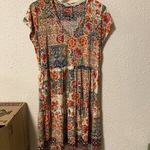 JOHNNY WAS Aztec Flower Tiered Hem Mini Dress Size Medium